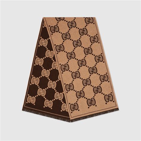 Beige Dark Brown Gg Wool Jacquard Scarf Gucci Uk