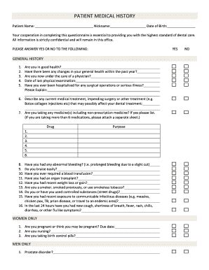 Printable Medical History Form For Dental Office Templates