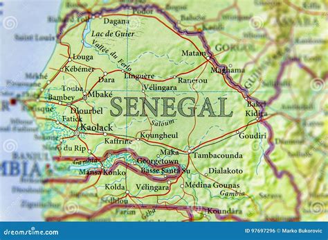 Geographic Map of Senegal with Important Cities Stock Photo - Image of ...