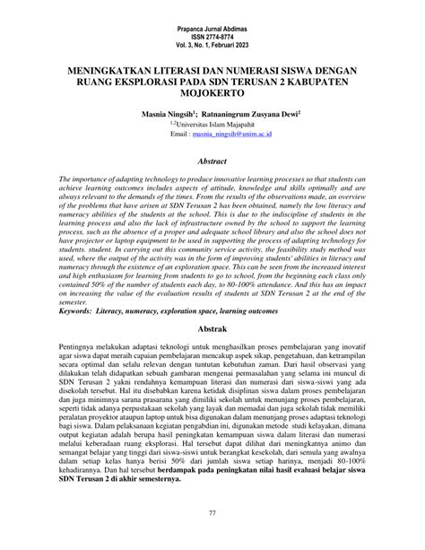 Pdf Meningkatkan Literasi Dan Numerasi Siswa Dengan Ruang Eksplorasi Pada Sdn Terusan 2