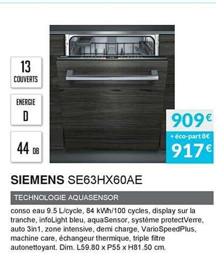 Promo Siemens Se63hx60ae Technologie Aquasensor Chez Copra ICatalogue Fr