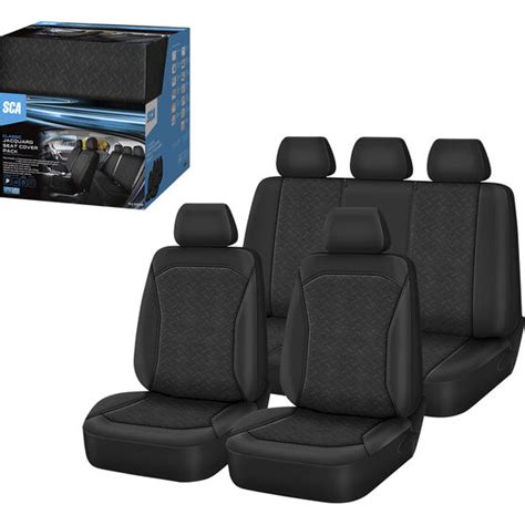 Sca Embroidered Jacquard Seat Cover Pack Black Adjustable Headrests