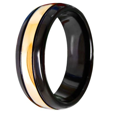 Mens Personalised 2 Tone Black Tungsten Gold Plated Center Band Ring Bijouxstore Webid884