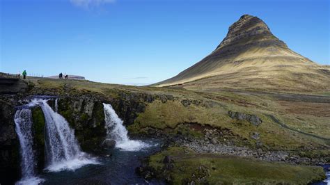 breathtaking kirkjufell mountain  waterfalls  iceland  stock
