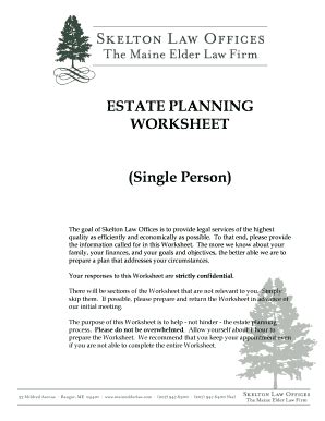 Fillable Online Estate Planning Worksheet Single Person Maine Elder