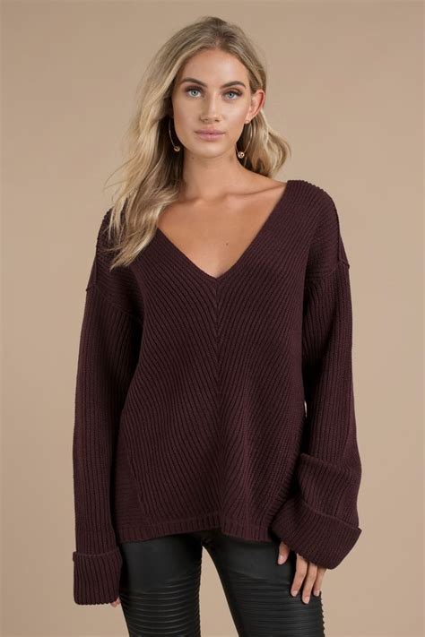 How Deep V Neck Sweater Wine Clothes Women Sweaters Winter Fashion