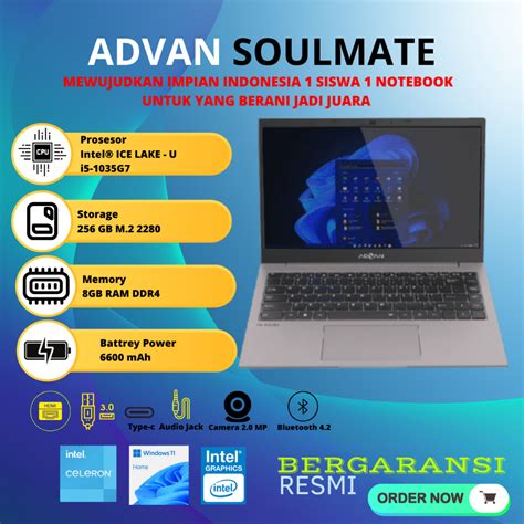 Jual Laptop ADVAN Soulmate Celeron N4020 4GB 128GB 14 HD Garansi Resmi