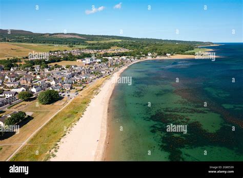 Aerial view from drone of Golspie town and beach in Sutherland, Scotland UK Stock Photo - Alamy