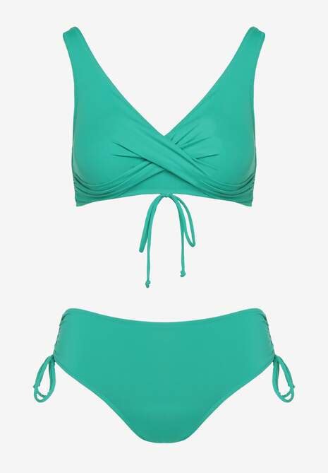 Ciemnozielone Bikini Biustonosz i Majtki Figi z Wiązaniem Kinalisa Renee