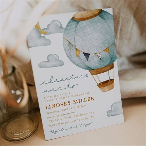 Adventure Awaits Hot Air Balloon Invitation Zazzle Hot Air Balloon