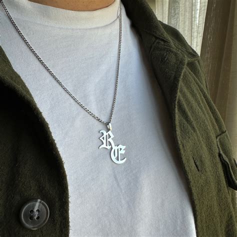 Double Old English Letter Necklace Initial Jewelry Silver Men Letter