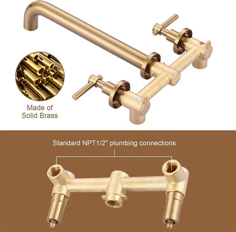 Aleasha Wall Mount Tub Filler Gold Two Handle Bathtub Wall Faucet Solid Brass And Long Spout Reach