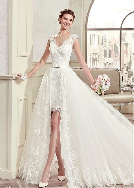 Fashionable Tulle And Satin V Neck 2 In 1 Wedding Dresses With Lace