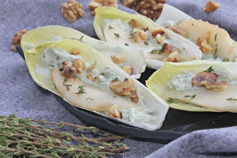 Festive Elegance Roquefort And Pear Salad In Chicory Boats Tasty