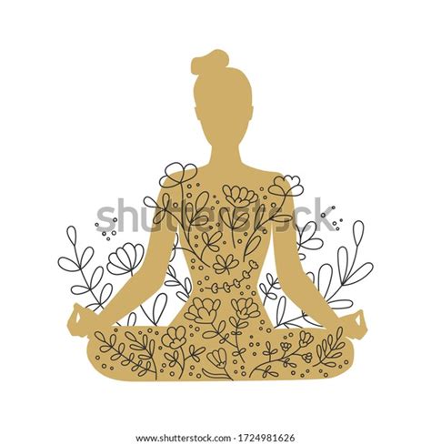 Woman Meditating Lotus Position Golden Female Stock Vector Royalty