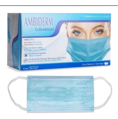 Cubrebocas Econoply Ambiderm Azul Caja Con 50 Envío gratis