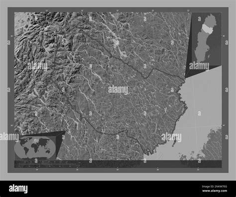 Vasterbotten County Of Sweden Bilevel Elevation Map With Lakes And