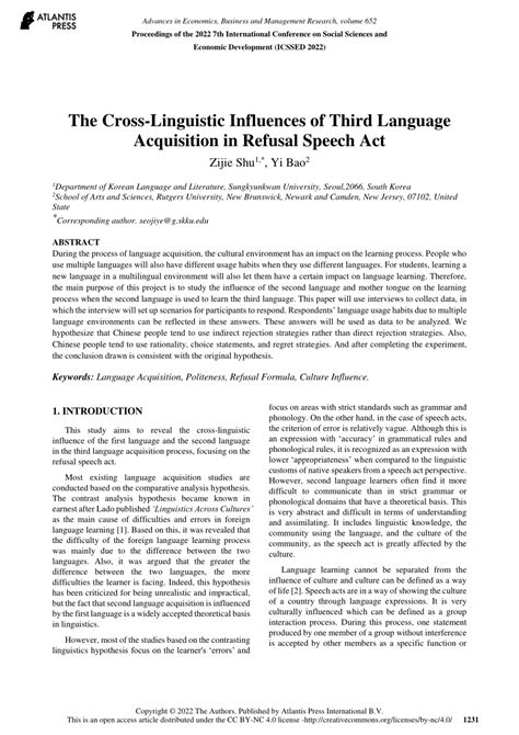 Pdf The Cross Linguistic Influences Of Third Language Acquisition In