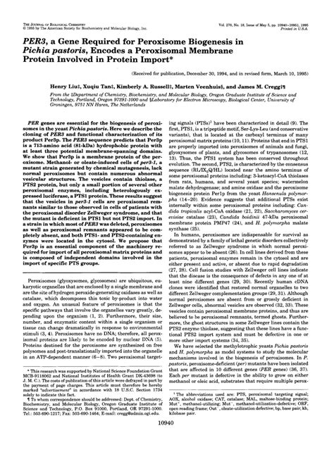 (PDF) PER3, a Gene Required for Peroxisome Biogenesis in Pichia ... 