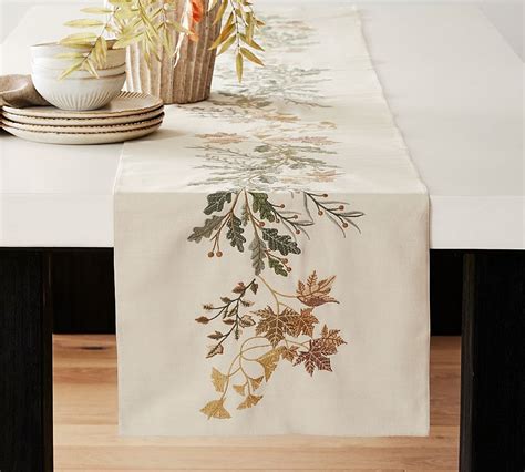 Autumnal Botanical Cotton Linen Table Runner Pottery Barn