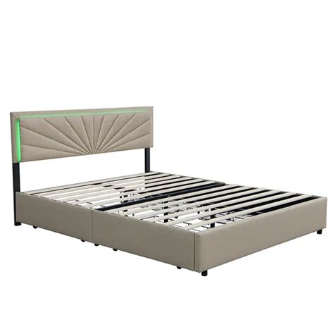 Willsoon Modern Design Bed With Drawers And Led Light Headboard Linen