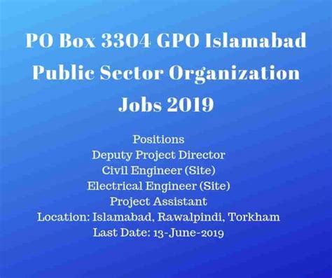 Po Box No Gpo Islamabad Public Sector Organization Jobs