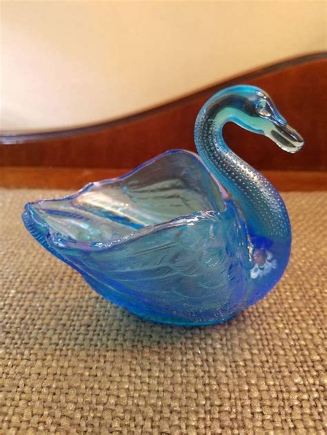 Vintage Fenton Glass Carnival Glass Swan 4 5 Long Your Etsy Carnival Glass Fenton Blue