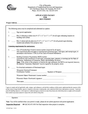 Fillable Online City Of Kenosha Application Packet For Sign