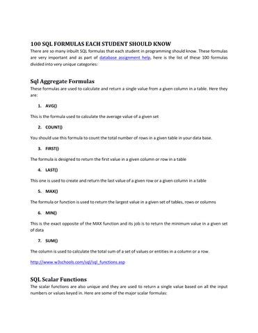 sql formulas  student     assignment issuu