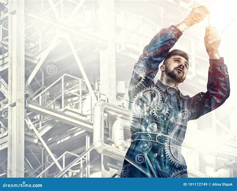 portrait   worker  factory background stock image image