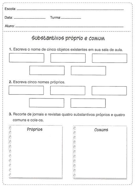 Substantivo Próprio e Comum Atividades 2º Ano Para Imprimir Desafie