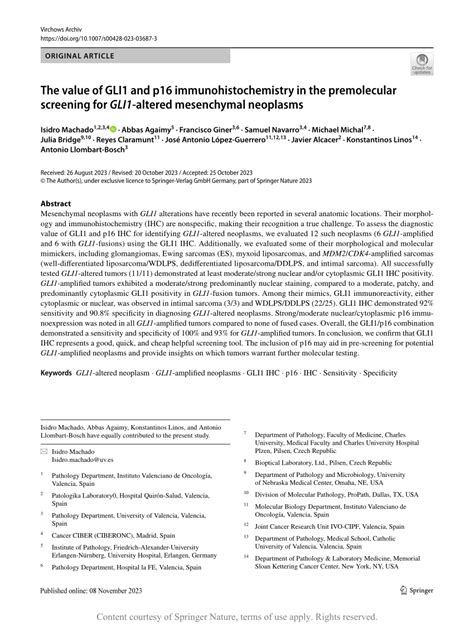 The Value Of Gli And P Immunohistochemistry In The Premolecular