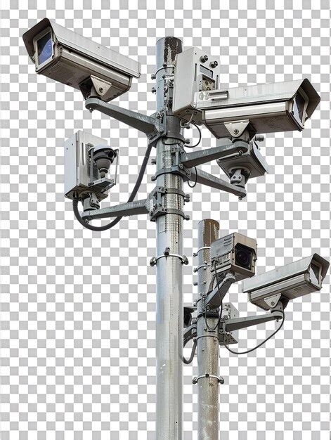 Premium Psd Cctv Cameras On Isolated Pole Against Transparent Background