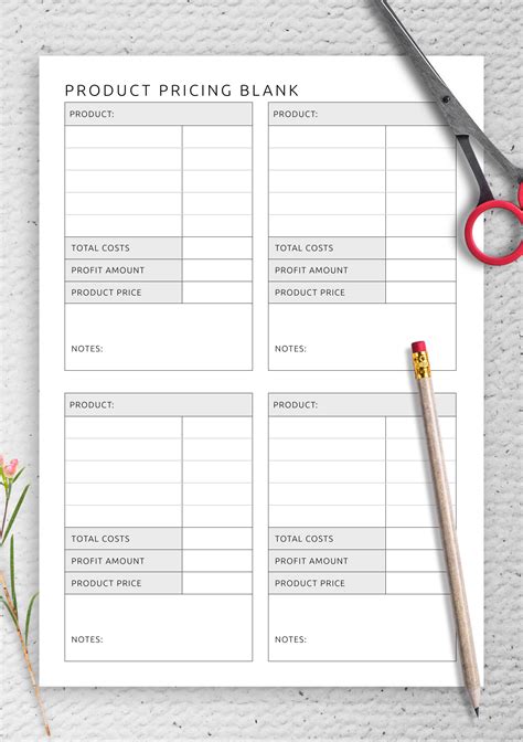 Download Printable Simple Product Pricing Blank Template PDF