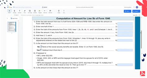 Fillable Social Security Benefits Worksheet Pdfliner