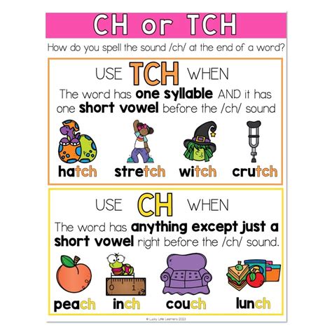 Spelling Generalization Anchor Chart Ch Or Tch Lucky Little Learners