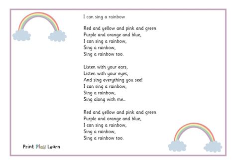 I Can Sing A Rainbow Free Teaching Resources Print Play Learn