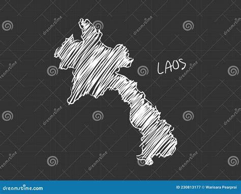 Laos Map Freehand Sketch On Black Background Stock Vector