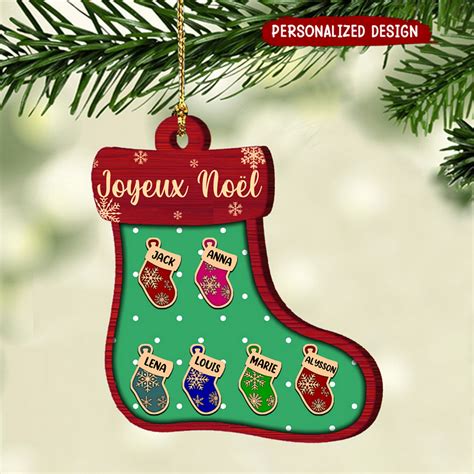 Ornements de Noël chaussette 6 Prénoms Personnalisés