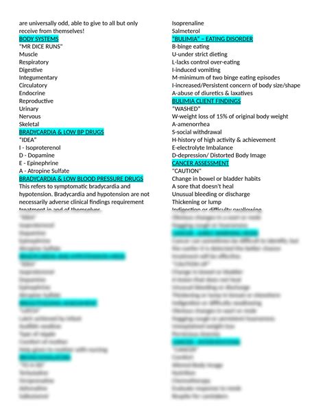 Solution Registered Nursing Mnemonics Cheat Sheet Studypool