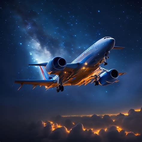 Premium AI Image | Creative airplane flying in sky night star sky