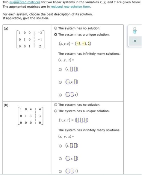 Solved Two Augmented Matrices For Two Linear Systems In The Chegg