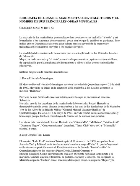 Pdf Biografia De Grandes Marimbistas Guatemaltecos Y El Nombre De Sus