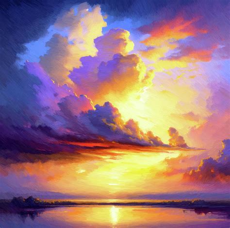 Beautiful Colorful Sunrise Sky Clouds View Painting Art #5 Painting by ...