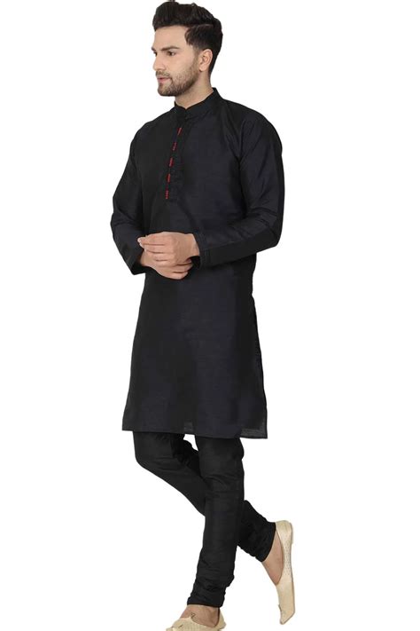 Solid Color Dupion Silk Kurta Set In Black Ucchal Fashion