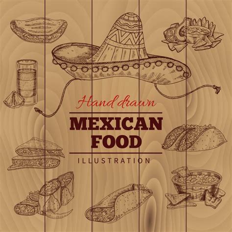 Ilustración dibujada a mano de comida mexicana Vector Gratis