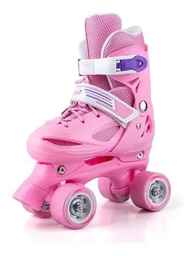 Patins Roller Infantil Rosa 4 Rodas Regulável Sem Led Parcelamento