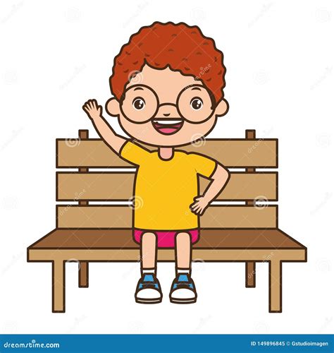 Boy Sitting On Bench Stock Illustration Illustration Of Happy 149896845