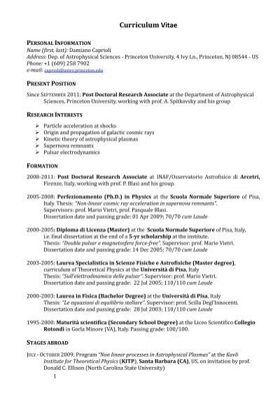 Curriculum Vitae Department Of Astrophysical Sciences Princeton