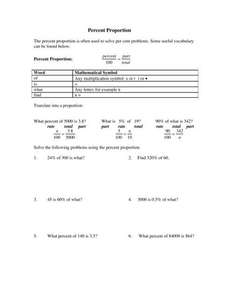 Percent Proportion Worksheet Worksheets Library